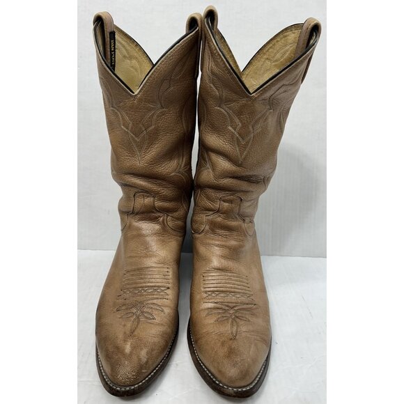 Dan Post Cowboy Boots Mens Size 10D Tan Leather Western Classic Made USA 90s - Picture 3 of 15